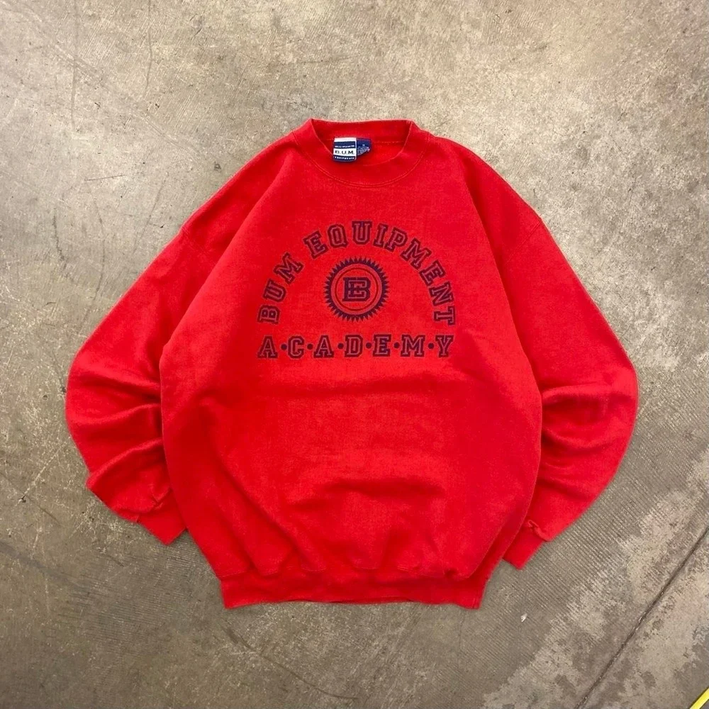 Vintage Y2K Bum Equipment Academy Red Crewneck Sweatshirt Size XL
